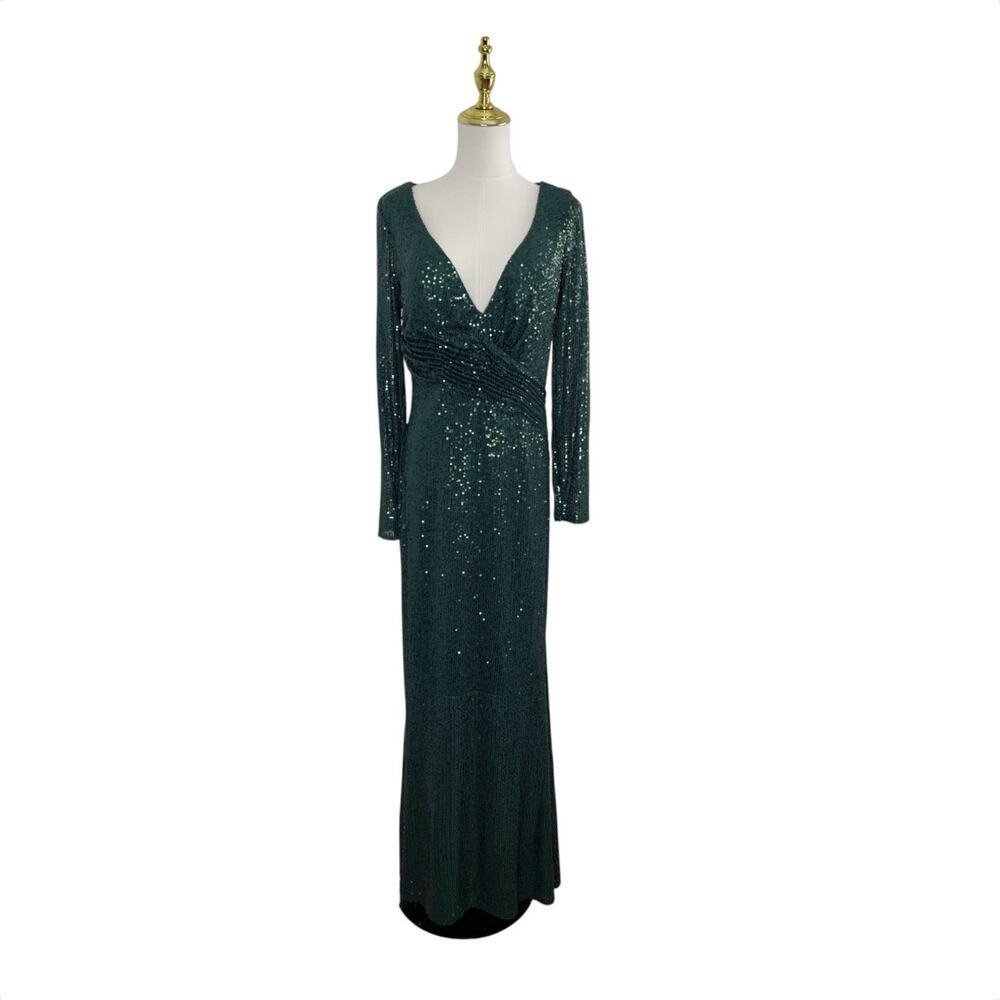 Mac Duggal 26574 Dark Green Sequin Long Sleeve Gown Size 6 $398 - Picture 3 of 7